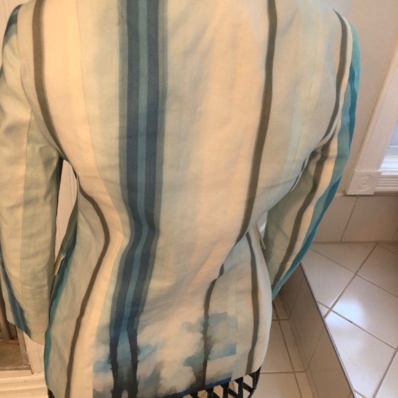 Unique Designer Blue Watercolour Linen Coastal Blazer - Picture 3 of 4